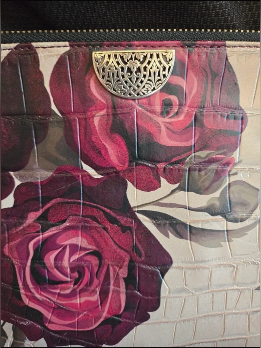 Brighton Chianti Painted Victoria Rose Croc-Embossed Leather Wristlet Clutch